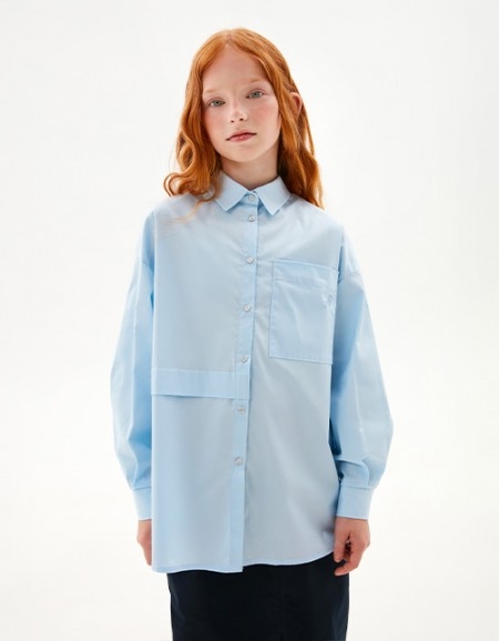 блузка для девочек, размер 152 артикул 5442 цвет светло голубой(тм.синий горох)