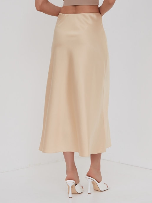 Юбка миди из атласа цвета шампанского и золота Размер M