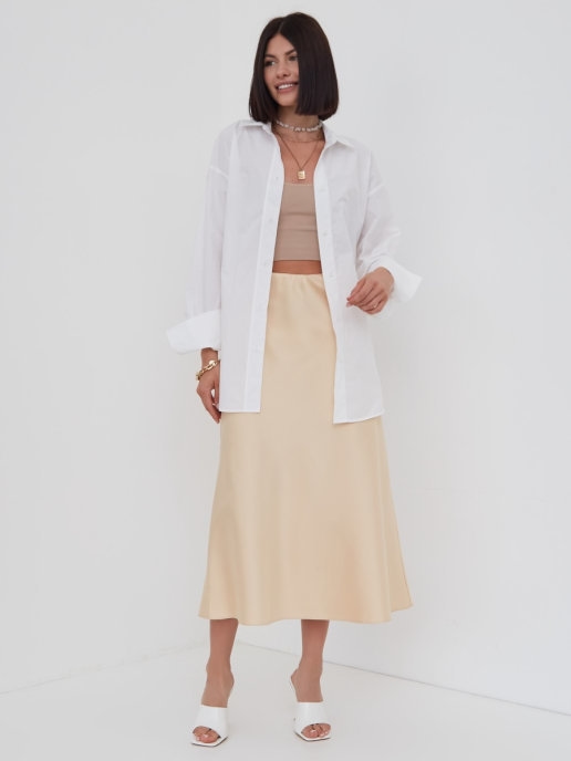 Юбка миди из атласа цвета шампанского и золота Размер M