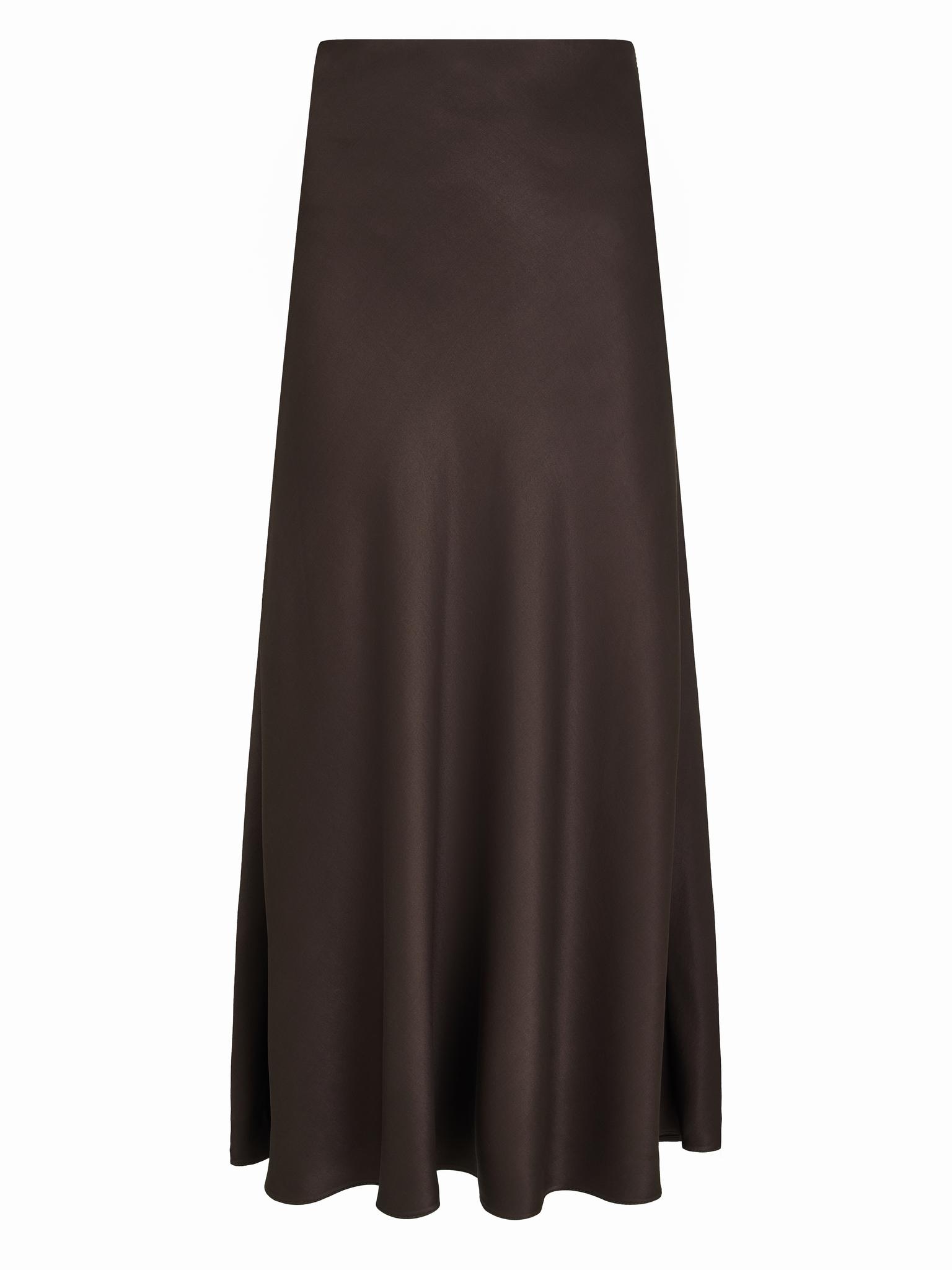 Юбка миди из атласа шоколадно-коричневого цвета Размер M