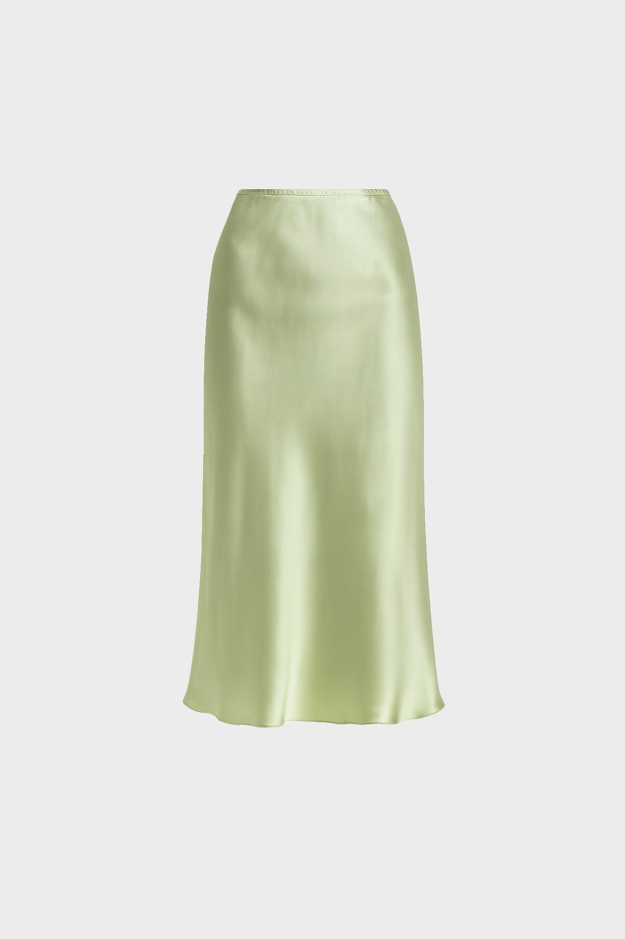 Зеленая атласная юбка-миди Размер M