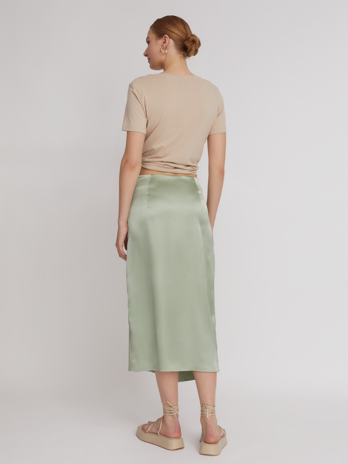 Зеленая атласная юбка-миди Размер M