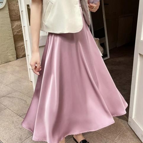 Розовая атласная юбка миди Размер L