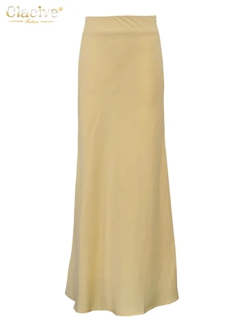 Юбка миди из атласа цвета пахты и желтого цвета Размер XL