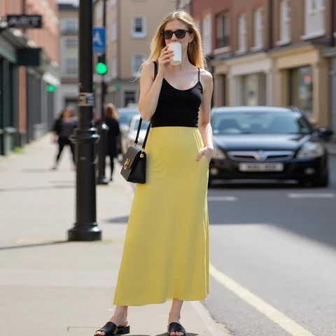 Юбка миди из атласа цвета пахты и желтого цвета Размер XL