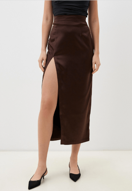 Юбка миди из атласа шоколадно-коричневого цвета Размер XL