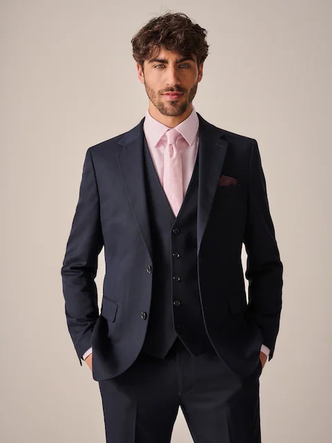 Navy Blue Slim Fit Textured Suit JacketРазмер М
