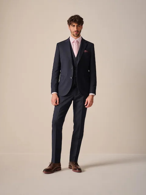 Navy Blue Slim Fit Textured Suit JacketРазмер М
