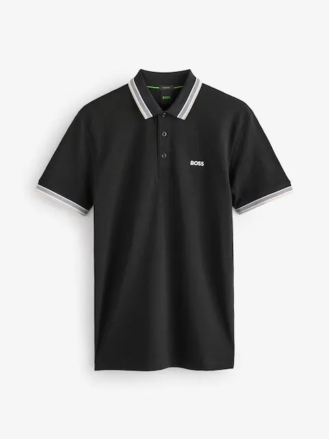 Черная рубашка-поло BOSS, стандартный крой, с воротником-стойкой Paddy