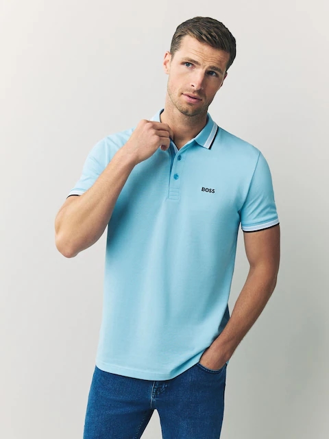 Рубашка-поло BOSS Blue Chrome, стандартный крой, с воротником-стойкой Paddy Размер M