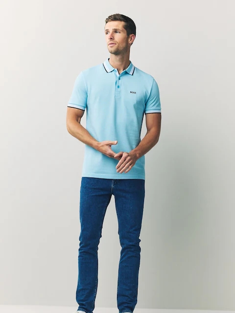 Рубашка-поло BOSS Blue Chrome, стандартный крой, с воротником-стойкой Paddy Размер M