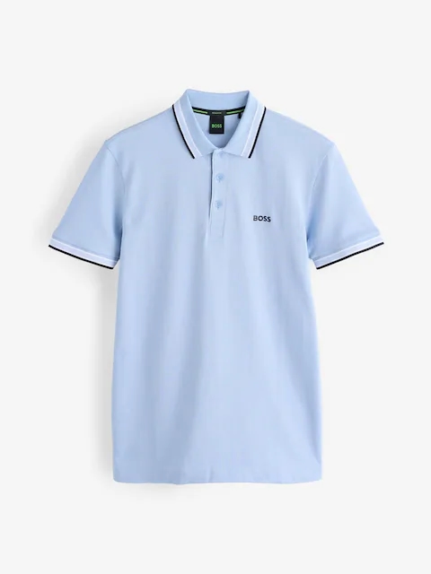 Рубашка-поло BOSS синего/зелёного цвета, стандартного кроя, с воротником Paddy Tipped, размер M