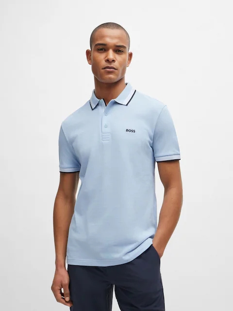 Рубашка-поло BOSS синего/зелёного цвета, стандартного кроя, с воротником Paddy Tipped, размер M