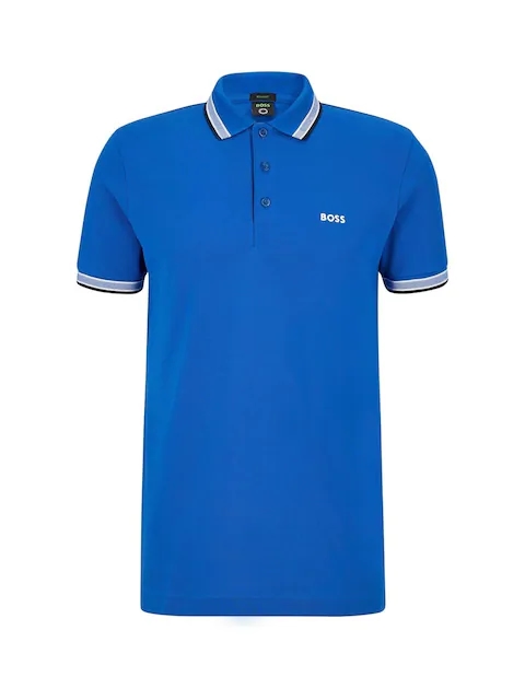 Рубашка-поло BOSS, сине-белая, стандартного кроя, с воротником Paddy Размер M