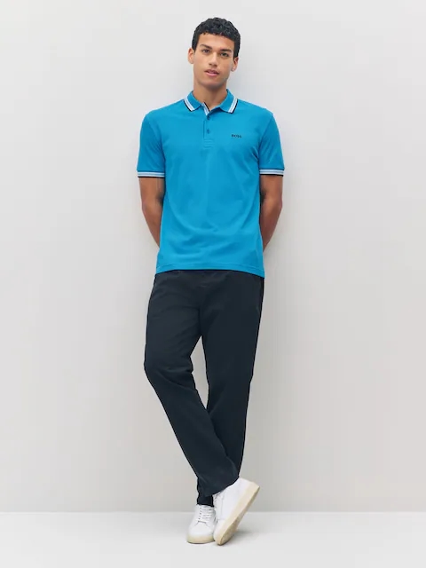 Темно-синяя рубашка-поло BOSS, стандартный крой, с воротником-стойкой Paddy Размер M