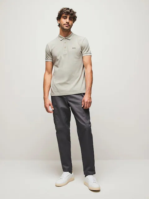 Серая рубашка-поло BOSS, стандартный крой, с воротником-стойкой Paddy Размер M