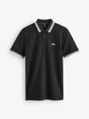 Черная рубашка-поло BOSS, стандартный крой, с воротником-стойкой Paddy